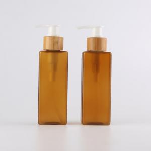 China Organic Bamboo Cosmetic Packaging Plastic Pump Bottles With Bamboo Tray 4oz 120ml Square on sale