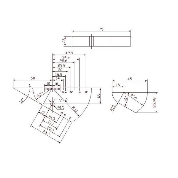 IIW V-2 A4 75mm x 43mm x 12.5mm Ultrasonic Calibration Block / ultrasonic test blocks