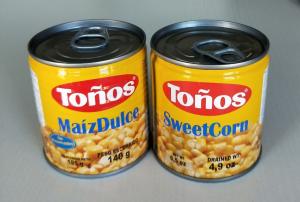 China Tonos Brand Sweet Canned Corn Maiz Dulze 185g Lithographic Cans on sale