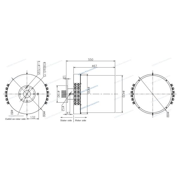 Large Size Water proof Slip Ring with IP66 & Electric Power signal for Industry
