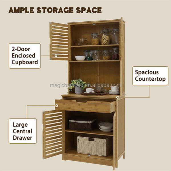 Kitchen Freestanding Bamboo Corner Cabinet Storage With Microwave Stand And Shelves