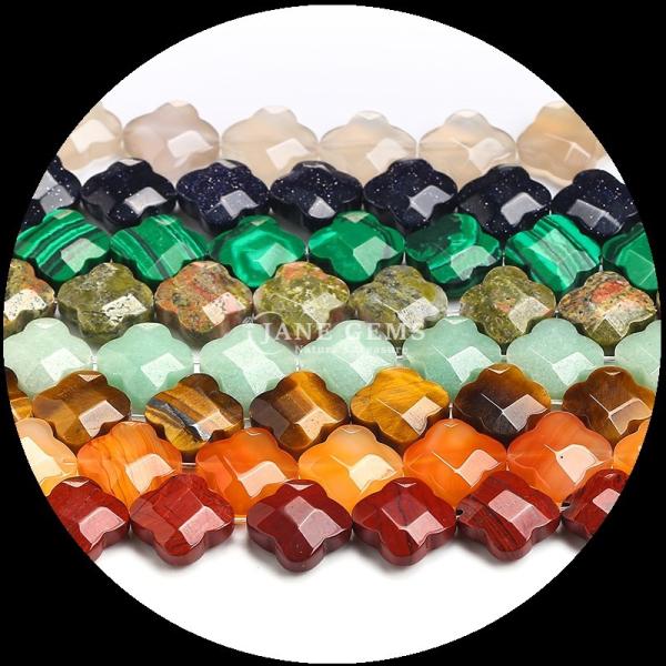 Malachite Dalmatian Jasper Gem Bead Natural Crystal Clover Shape Stone Loose Bead Strands For Bracelets