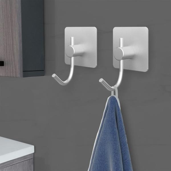 Waterproof Adhesive Wall Hooks Aluminum Towel Hooks for Kitchen and Bathroom