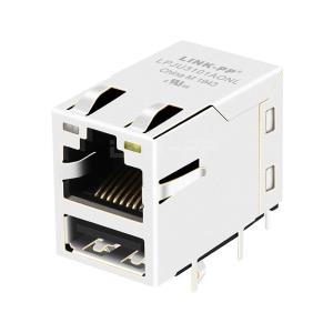China WE 7497011611 Compatible LINK-PP LPJU3101AONL 10/100 Base-T Integrated RJ45 connector modules Dual USB Orange&Green/Yellow on sale