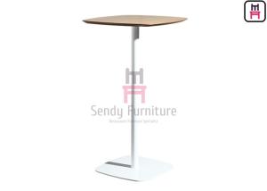 MDF Square Bar Table with Rounded Corners; White & Black Iron Frame Table