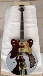 Manufacturer custom made hot semi hollow jazz electric guitar gold hardware in Wine Brown color Free Shipping