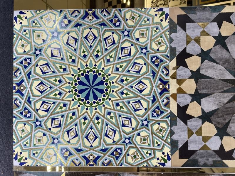 60x60cm Flower Gold Colour Floor Tiles Glazed Surface Colorful For Project Building