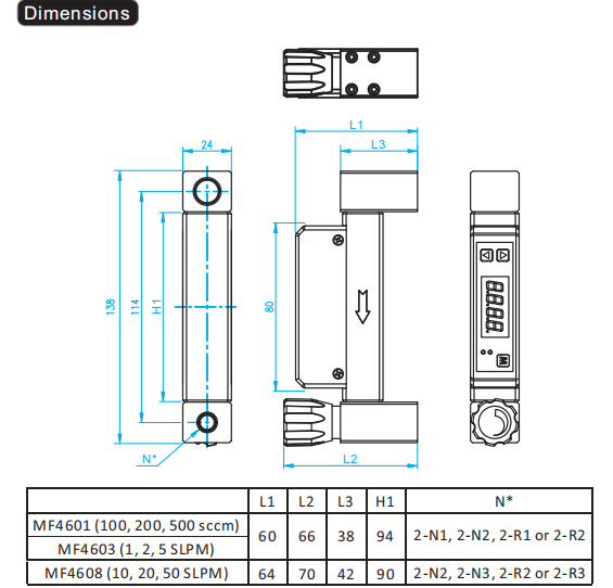 MF4602 MF4603 MF4608 MF4600 Digital Mass Gas Flow Meter Argon Medical Oxygen