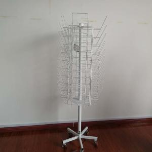 China Newspaper / Magazine Shelf Display Rack Wire Metal With Wheels on sale