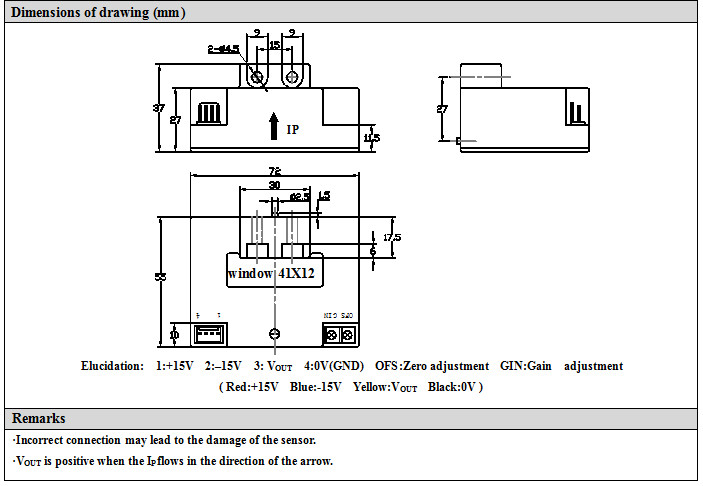 4V Output Open Loop Current Sensor Window Size 41 X12mm High Accuracy