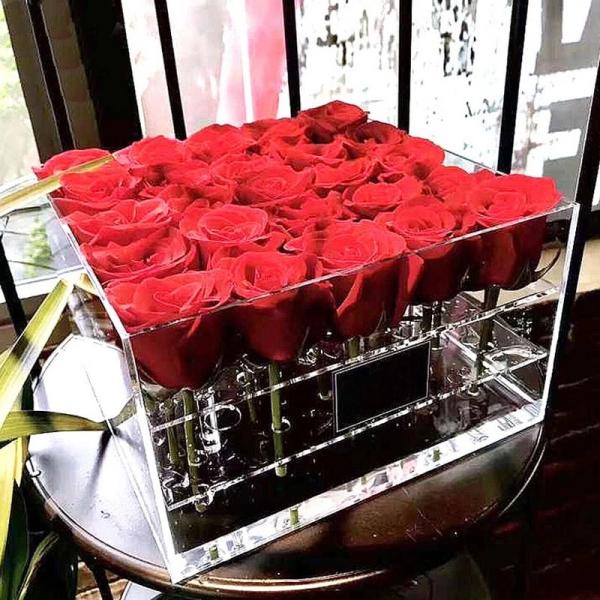 Wholesale Price Preserved Rose Display Acrylic Box With Lid Square Style 8 Sizes Valentine's Day Anniversary