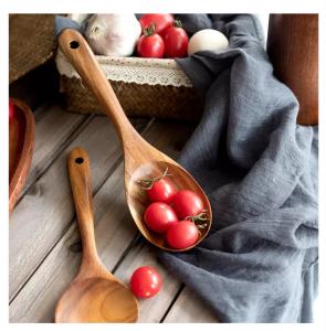 China 8Pcs Nonstick Teak Wood Spoons Spatula With Holder Wooden Kitchen Utensil Set on sale
