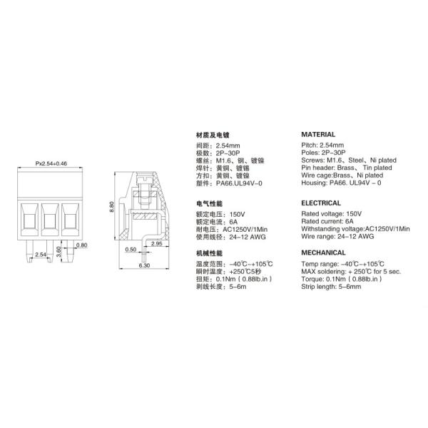 Europe Terminal Block Pin pitch:2.54mm