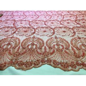 Crystal Flower Embroidery Beaded Bridal Lace Fabric For Wedding Dresses 125cm
