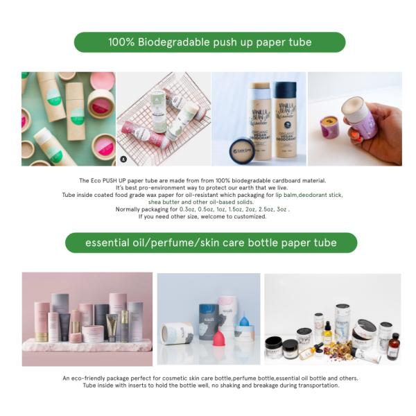 Customized Size White Cardboard Lip Balm Tube 5ml with Wax Paper Lining Push up Paper Tube