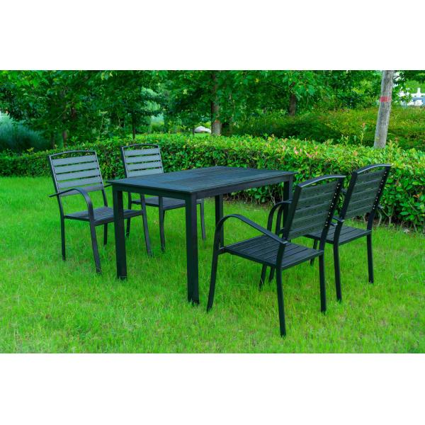 5 Pieces Extendable Modern Black China Manufacturer Wood Metal Chairs Patio Garden Outdoor Furniture
