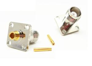 China Female TNC Bulkhead Connector 4 Holes Flange Mount RF Solder Connector on sale