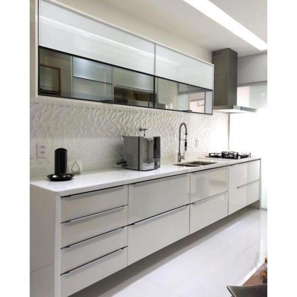 New Trend Melamine Wood Modern Modular Kitchen Cabinet With Cultery Drawer And Trash Box