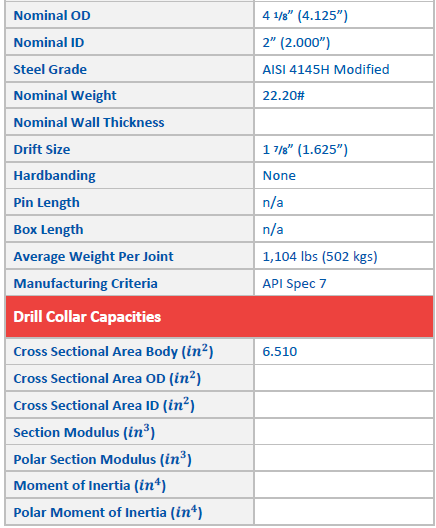 4.125 Inch 4.75 Inch Drill Collars