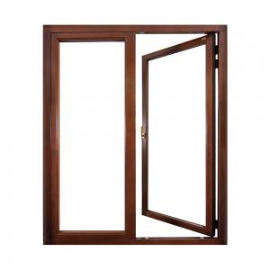 China Wood Grain Frame Aluminum Flush Casement Doors Double Track With Heat Strip on sale