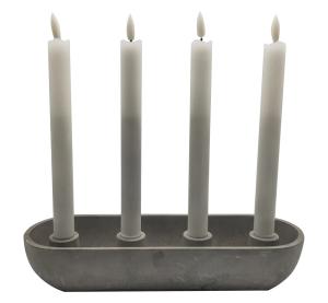 Cement Candlestick 4 Taper LED Candle Set 2.4*2.4*20cm Cement Base 30*10*5.2cm