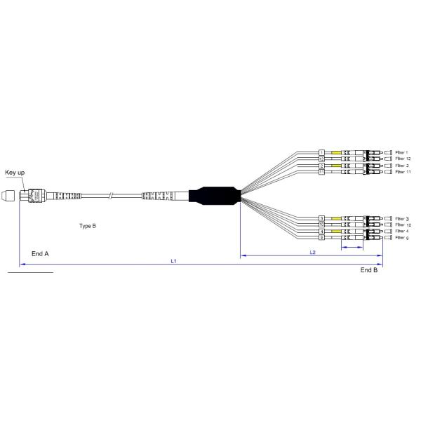 8F 40G MPO Trunk Cable Hareness Fiber Optic Cable Singlemode