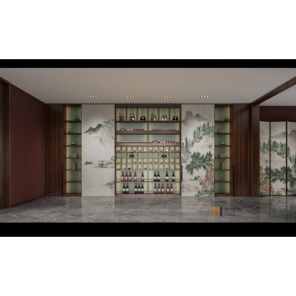 Fadior Elegant New Chinese Style Metal Wine Cabinet With Sliding Doors And Artful Display