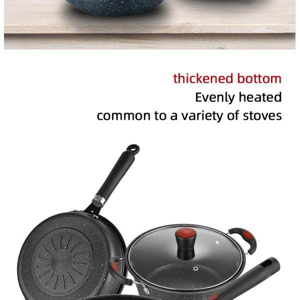 Multi Function Black Flat Bottom 3PCS Frying Non Stick Kitchen Cookware Sets