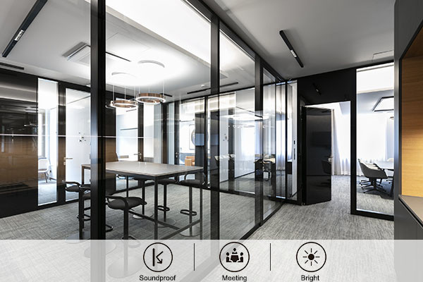 Black Frame Glass Partition Wall System Cutsomized Demountable Office Partitions