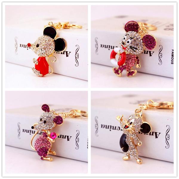 Metal Year Of The Rat Keychain 6cmx3.6cm Size Rhinestone Material