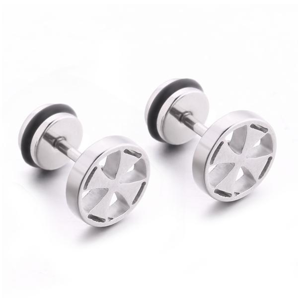 Punk Style Jewellery Vintage Silver Plating Cross Stud Earrings for Men