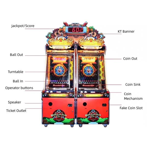 Dreamland City 2 Player Jackpot Ticket Arcade Game Machine Coin Pusher