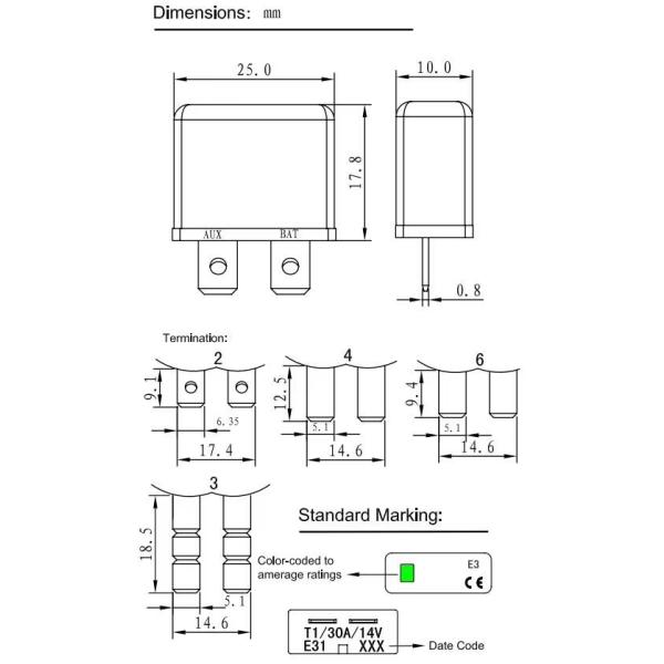 E311 E312 Waterproof Auto Reset Overload Protection Car Electric Circuit Breaker