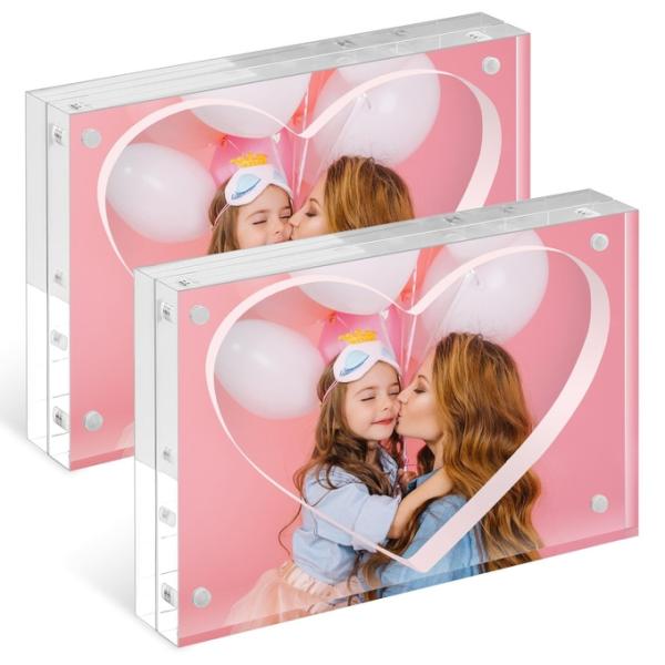 5 X 7 Clear Heart Shape Acrylic Magnetic Photo Frame Lucite Double Side Picture Frame
