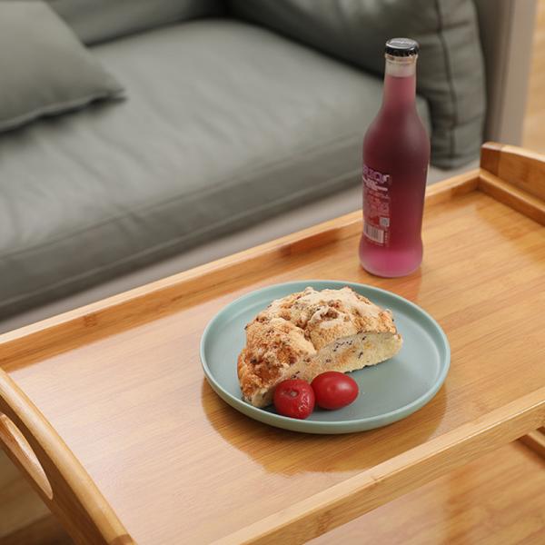 Direct Customized Logo 3 Tiers Island Cart for Hotel with Bamboo Material and Wheels