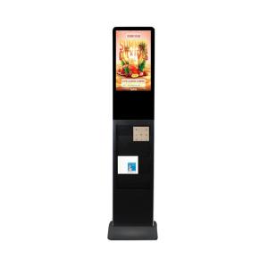China 21.5 standing digital signage touch screen kiosk android advertising player with catalog brochure holder white black on sale