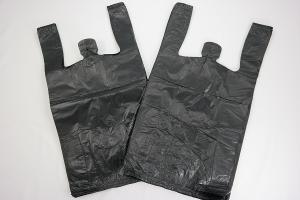 Plastic Bag-Black Plain Embossed T Shirt Bag 11.5x6.5x21.5 13 mic - 100 bags/bundles ,black colour
