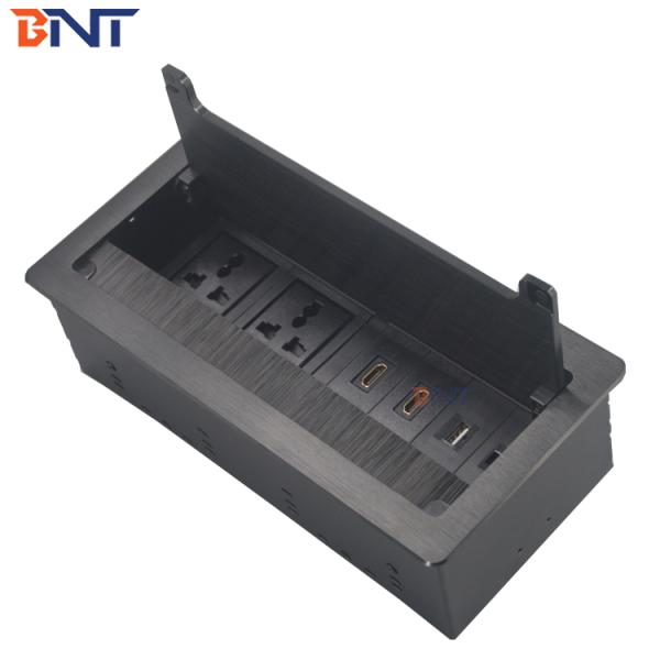 Aluminum Alloy cable management flip up emdded desk hidden socket with brush cover