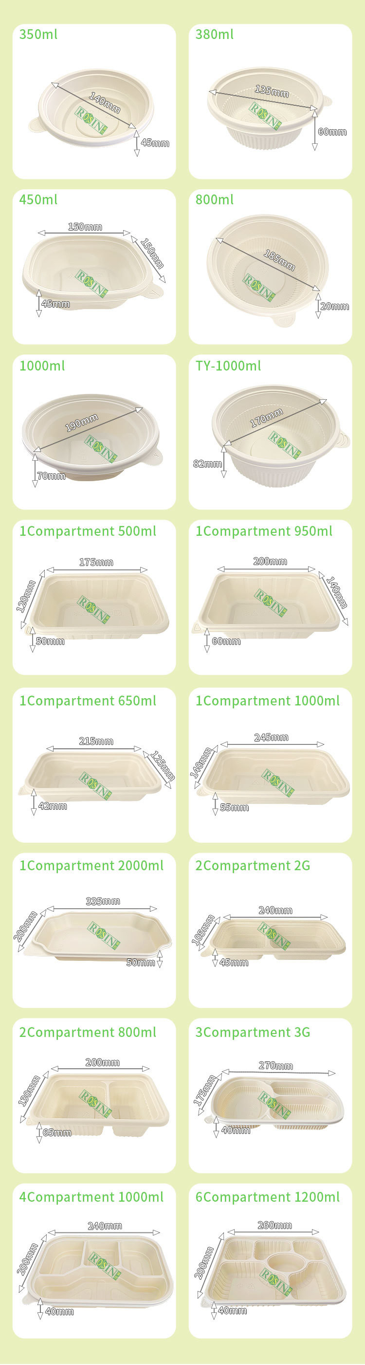 Tableware Biodegradable Take Out Containers Square Disposable With Lids