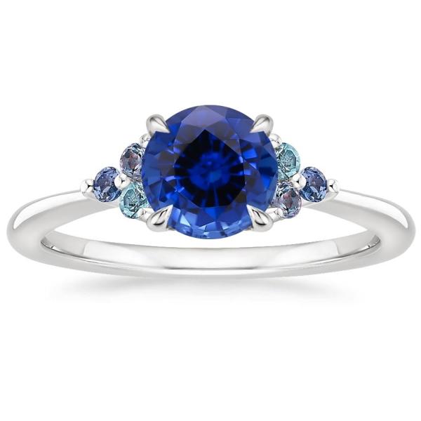 Lab Created Sapphire Capella Three Stone Lab CZ Ring Set with 9x7mm Blue Oval Lab Created Sapphire