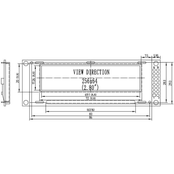 2.8 Inch 256x64 OLED Display with SPI 6800 8080 Interface 16 Grey Scale Screen