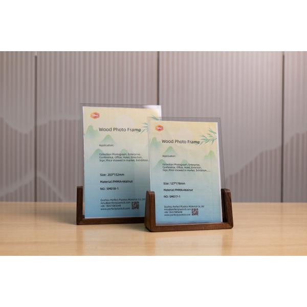 Crystal Mini Menu Stand Acrylic Photo Frame Sign Holder With Walnut Wood Base