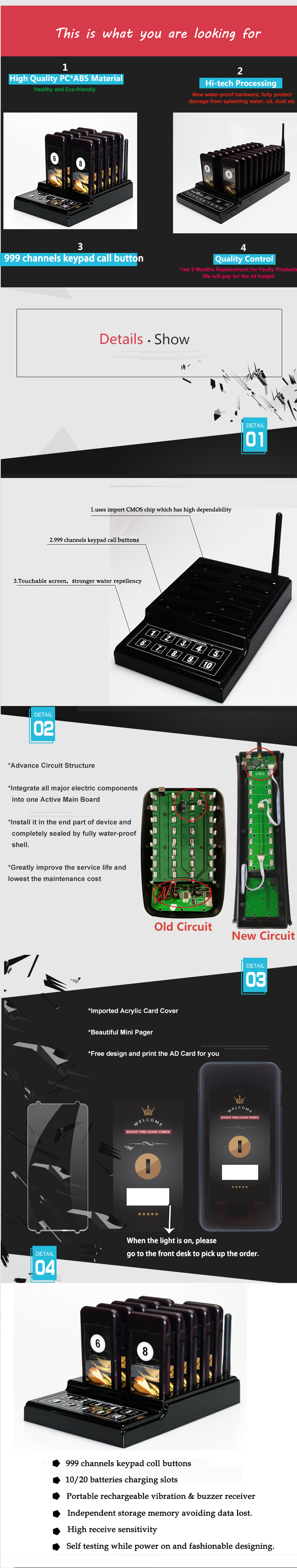 433.92MHZ long range Wireless coaster pager system with 10 pagers for restaurant,cafe,bar and so on