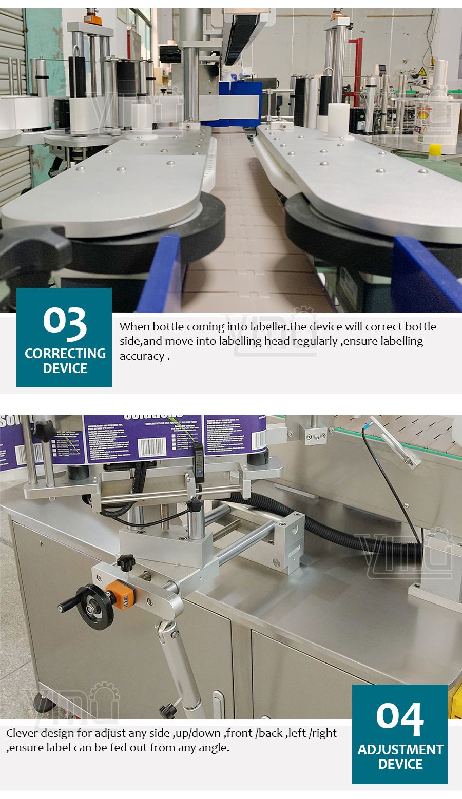 YM620 Automatic Square Bottles Label Applicator Jerry Can F-Styel Jugs Two Heads Labeling Machine