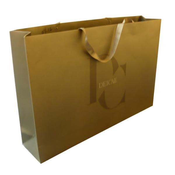 210g DC Dark Gret Paper Carrier Bag, Custom Printed Bag With Ribbon Handle,1c+1c Printing
