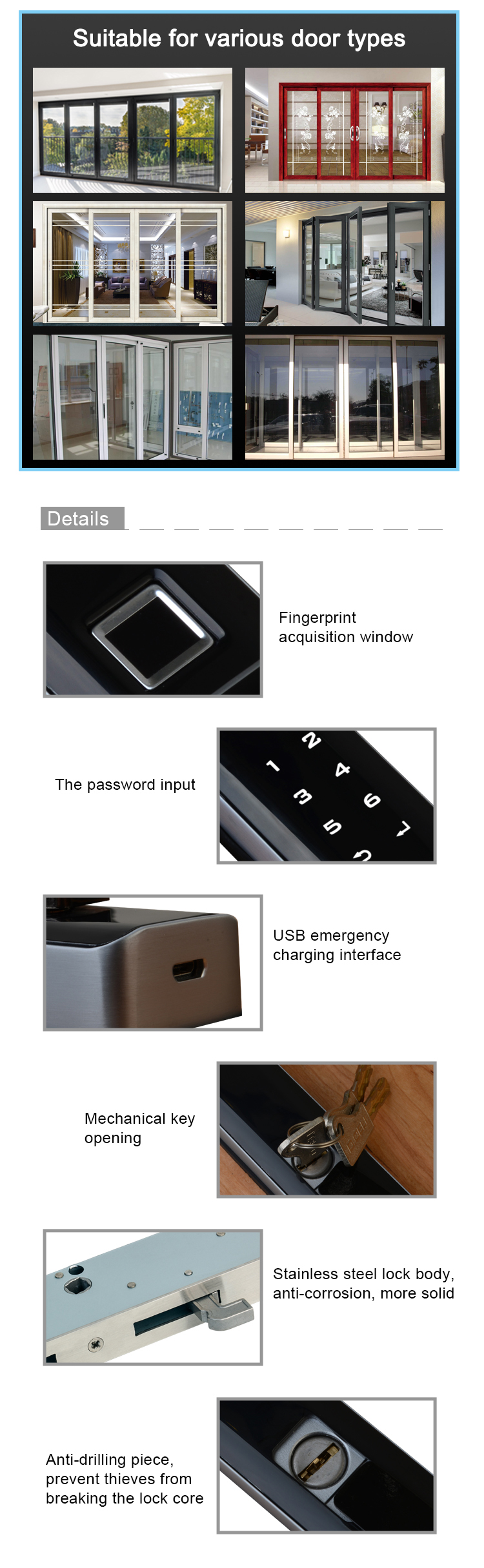 Tuya App Control Intelligent Smart Door Lock Phone Fingerprint Code Open For Home Security