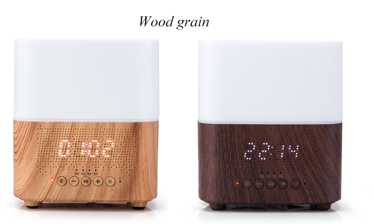 Wood Color 300ml Bluetooth Speaker Aroma Diffuser With Clock