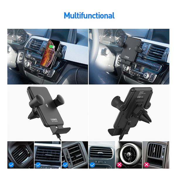 Qi Automatic Car Mount Qi Wireless Charger 10W Fast With Air Vent Clip