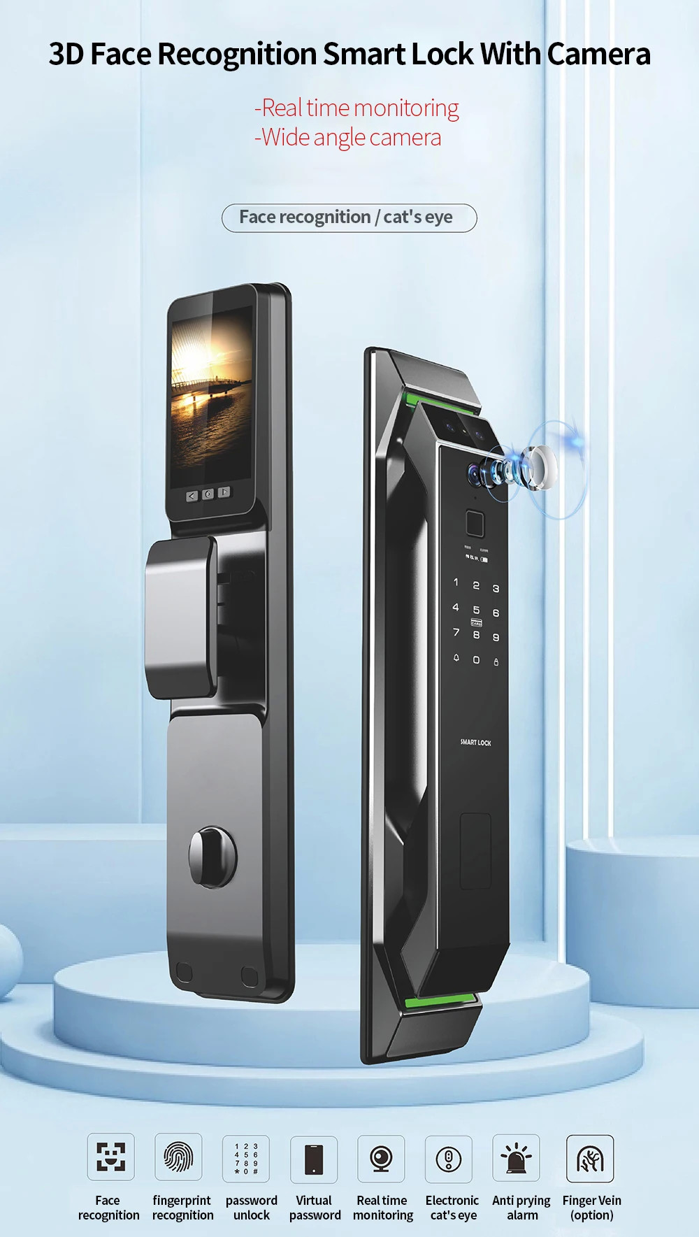 Glomarket 3d Face Recognition Fingerprint Tuya Wifi Digital Smart Lock