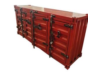 China Industrial Furniture Red Blue Gray 4 Door Container Shape Cabinet TV Side Cabinet on sale
